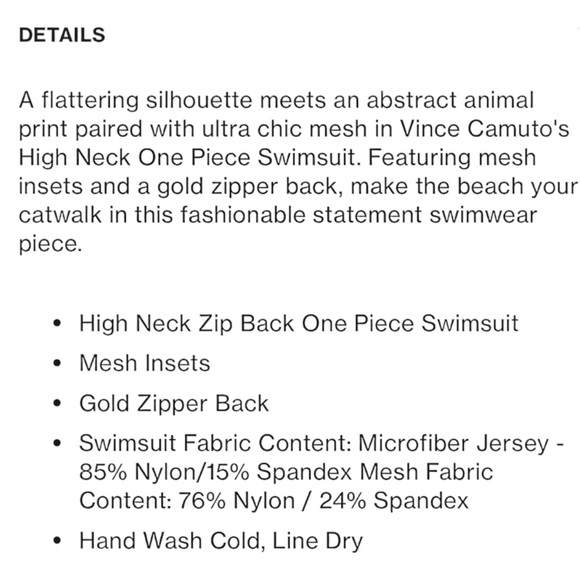 ☀️☀️☀️ Vince Camuto High Neck One Piece Swimsuit - Animal Abstract Print - Picture 6 of 6